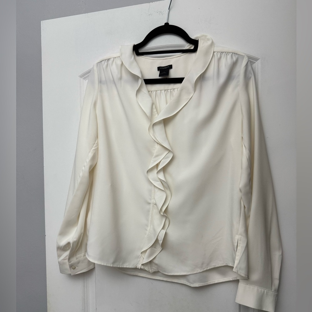 Ann Taylor Factory Ivory Ruffle Blouse